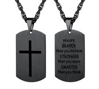 PROSTEEL Cross Necklace for Men, Dog Tag Lord's Prayer Pendant with Adjustable Chain 22-24 Inches Black 316L Stainless Steel Bible Verse Christian Gifts for Men (with Gift Box)