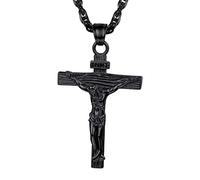 PROSTEEL Cross Necklace for Men, Jesus Crucifix Cross Pendant with Adjustable Chain Hypoallergenic Black Christian Jewellery Gift (with Gift Box)