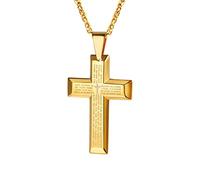 PROSTEEL Cross Necklace for Men, Lord's Prayer Crucifix Pendant with Adjustable Chain 22-24 Inch, Gold Bible Verse Necklace for Men 316L Stainless Steel Jewellery -With Gift Box