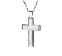 PROSTEEL Cross Necklace for Men, Lord's Prayer Crucifix Pendant with Adjustable Chain 22-24 Inch, Silver Bible Verse Necklace for Men 316L Stainless Steel Jewellery -With Gift Box