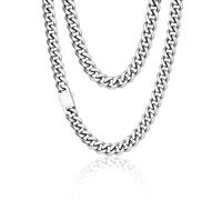 PROSTEEL Men Cuban Chain Necklace with Sturdy Clasp 12mm Width 28 Inch Length Chunky Necklace Silver 316L Stainless Steel Hip Hop Jewellery (Send Box)