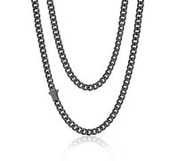 PROSTEEL Men Cuban Chain Necklace with Sturdy Clasp 6mm Width 30 Inch Length Chunky Necklace black 316L Stainless Steel Hip Hop Jewellery (Send Box)