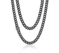 PROSTEEL Men Cuban Chain Necklace with Sturdy Clasp 9mm Width 22 Inch Length Chunky Necklace black 316L Stainless Steel Hip Hop Jewellery (Send Box)