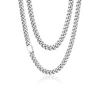 PROSTEEL Men Cuban Chain Necklace with Sturdy Clasp 9mm Width 30 Inch Length Chunky Necklace Silver 316L Stainless Steel Hip Hop Jewellery (Send Box)