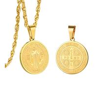 PROSTEEL Men/Women Saint St Benedict Nursia Patron Medal Cross Religious Pendant Necklaces with Chain (Send Gift Box, Velvet)