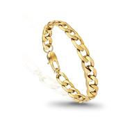 PROSTEEL Mens Bracelet - Stylish Flat Cuban Chain Wrist Link Bracelets Hypoallergenic 316L Stainless Steel Hip Hop Jewellery for Men Boys Gold Plated 19CM Length 9MM Width (with Gift Box)