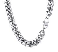 PROSTEEL Mens Cuban Chain Necklace, Silver Miami Chunky Curb Chain Hip Hop Jewellery, 14mm - 22 Inches, 316L Stainless Steel (with Gift Box)
