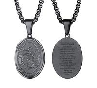 PROSTEEL Saint Michael Necklace for Men, St Michael Angel Pendant Chain, Personalised Engrave Custom Catholic Protection Jewellery Silver/Gold/Black (With Gift Box)