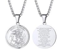 PROSTEEL Saint Michael Necklace for Men, St Michael Angel Pendant Chain, Personalised Engrave Custom Catholic Protection Jewellery Silver/Gold/Black (With Gift Box)