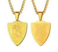 PROSTEEL Saint Michael Necklace for Men, St Michael Angel Pendant Chain, Personalised Engrave Custom Catholic Protection Jewellery Silver/Gold/Black (With Gift Box)