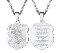 PROSTEEL Saint Michael Necklace for Men, St Michael Angel Pendant Chain, Personalised Engrave Custom Catholic Protection Jewellery Silver/Gold/Black (With Gift Box)
