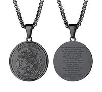 PROSTEEL Saint Michael Necklace for Men, St Michael Angel Pendant Chain, Personalised Engrave Custom Catholic Protection Jewellery Silver/Gold/Black (With Gift Box)