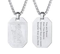 PROSTEEL St Christopher Necklace for Men, Saint Christopher Pendant Chain, Personalised Engrave Catholic Protection Jewellery Silver Dog Tag (With Gift Box)