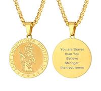 PROSTEEL St Christopher Necklace for Men, Saint Christopher Pendant Chain, Personalised Engrave Catholic Protection Jewellery Gold Round (With Gift Box)