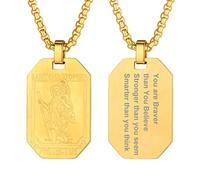 PROSTEEL St Christopher Necklace for Men, Saint Christopher Pendant Chain, Personalised Engrave Catholic Protection Jewellery Gold Dog Tag (With Gift Box)