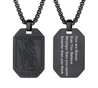 PROSTEEL St Christopher Necklace for Men, Saint Christopher Pendant Chain, Personalised Engrave Catholic Protection Jewellery Black Dog Tag (With Gift Box)