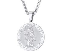 PROSTEEL St Christopher Pendant for Men with Chain Traveller's Prayer Gift