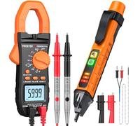 Proster Clamp Meter Non Contact Voltage Tester Kit - TRMS 6000 Counts 800A DC/AC Current 600V DC/AC Voltage Amp Clamp & 48V-1000V/12V-1000V Dual Range Voltage Detector Pen with Audible Alarm for DIY