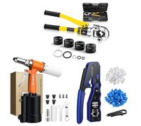 Proster Hydraulic Crimping Tool 8 Tons with 4TH-Type Dies(TH16, TH20, TH26, TH32) + Pneumatic Air Riveter for 2.4-4.8mm + RJ45 Crimp Tool Set