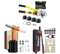 Proster Hydraulic Crimping Tool 8 Tons with 4TH-Type Dies(TH16, TH20, TH26, TH32) + Pneumatic Air Riveter for 2.4-4.8mm + Rivet Nut Tool 14" with 150PCS Rivet Nuts