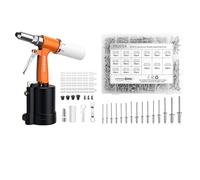 Proster Pneumatic Air Riveter 2.4-4.8mm 3/16" 3/32" 1/8" 5/32'' with 500Pcs Rivets + 600PCS Aluminum Blind Rivets Assortment Kit