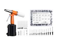 Proster Pneumatic Air Riveter 2.4-4.8mm 3/16" 3/32" 1/8" 5/32'' with 500Pcs Rivets + 600PCS Black Aluminum Blind Rivets Assortment Kit