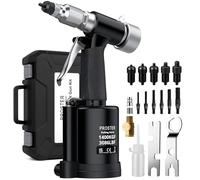 Proster Pneumatic Rivet Nut Gun 1400KGF Air Nut Gun M4-M10 Mandrels | 5 Nose-Piece and Metric Mandrels M4, M5, M6, M8, M10. Rivnut Tool Kit with Adjustable Pressure Valve for Workshop