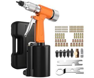 Proster Pneumatic Rivet Nut Gun Kit - Heavy Duty Air Powered Rivnut Tool Set with 100PCS M4-M10 Nuts, 5 Metric Mandrels & Storage Box - Professional Rivet Tool for Aluminum, Automotive, Construction