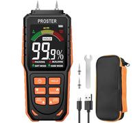 Proster Rechargeable Damp Meter with Tri-Colour Bar Chart Display - Wall Moisture Meter with Visual & Sound Alerts, Damp Detector for Timber, Walls, Cement, and Building Materials