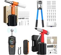 Proster Rechargeable Moisture Meter+Battery Cable Lug Crimping Tool+Heavy Duty Pneumatic Air Rivet Gun Kit+Pneumatic Duty Air Hydraulic Rivnut Tool