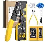 Proster RJ45 Crimp Tool Kit - Cat7 Crimping Tool for 8P RJ45 CAT5 Cat6 CAT7 & 6P RJ11 RJ12 Connector RJ45 Crimping Tool with Network Cable Tester 50PCS Pass Through Connectors 50PCS Protective Covers