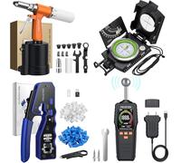 Proster RJ45 Crimp Tool Set+2-in-1 Pin & Pinless Moisture Meters for Walls+Compass Hiking with Clinometer+Pneumatic Air Riveter