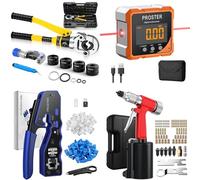 Proster RJ45 Crimp Tool Set - 3-in-1+Digital Laser Angle Finder+Hydraulic Crimping Pliers 8 Ton Crimping Pliers+Pneumatic Duty Air Hydraulic Rivnut Tool