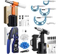 Proster RJ45 Crimp Tool Set - 3-in-1+Pneumatic Rivet Nut Gun 1400KGF+4 Piece Outside Metric Micrometer+Pneumatic Air Riveter