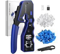 Proster RJ45 Crimp Tool Set - 3-in-1 RJ45 Crimping Tool Kit with 50 PCS CAT6 Pass Through Connectors 50 PCS RJ45 Cat6 Protection Covers RJ45 Pass Through Crimp Tool