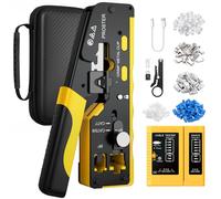 Proster RJ45 Pass Through Crimp Tool with Rechargeable Cable Tester - RJ45 Crimping Tool for 8P CAT5 Cat6 CAT7 & 6P RJ11 RJ12 with Gold-Plated 20PCS CAT7 Shielded Connectors & 30PCS CAT6 Connectors