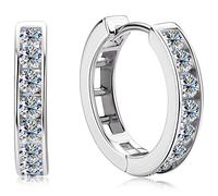 Prostory Moissanite Channel Setting Round D Color Simulated Diamond 18K Gold Plated 925 Sterling Silver Hinged Hoop Earrings Durable Hoop Earrings Gifts for Women, 13 millimeters, Sterling Silver
