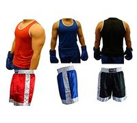 Prostyle Sports Boxing Shorts & Vest Trunks Kick Boxing MMA Training Men (Red, Blue, Black) (Black, XS)