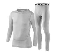 PROSTYLE SPORTS Junior Boys Long Sleeve Compression Set compression Top Compression bottom Full Sleeve Shirt Pant MMA Football Surfing Kayaking Gym Athletic (Silver Grey, 5-6 Years)