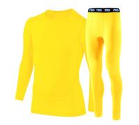 PROSTYLE SPORTS Junior Boys Long Sleeve Compression Top and bottom Full Sleeve Shirt Pant MMA Football Surfing Kayaking Gym Athletic (UK, Age, 14 Years, Regular, Yellow)