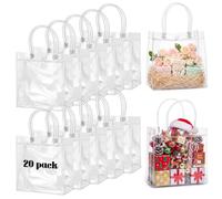 ProSuites 20 Pack Clear Plastic Gift Bags with Handles for Wedding Favors, Medium Party Favor Bags 6.89" L x 3.5" W x 6.89" H - Premium Quality, Bulk Packaging Included