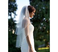 Prosy 2 Tier Bridal Veils Church Wedding Tulle Elbow Fingertip Length Veil Bride Hair Accessories with Comb for Women and Girls (Ivory)