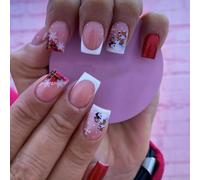 Prosy 24pcs Christmas Nails: Short Square Fake Nails Elk Forest Snowflakes, Snowman, Gold Foil Glitter Press-on Nails for Women & Girls (Red D)
