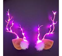 Prosy 2pcs LED Light up Antlers Headwear Glowing Hair Clips Christmas Hair Bands Party Decorative for Women and Girls (Red Lights 1)