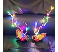 Prosy 2pcs LED Light up Antlers Headwear Glowing Hair Clips Christmas Hair Bands Party Decorative for Women and Girls (Colored lights)