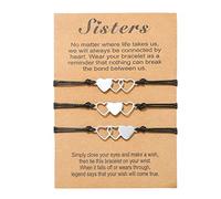 Prosy 3PCS Simple Black Sister Bracelets Heart Wax Line Braided Bracelet Best Friend Hand Accessories for Women and Girls