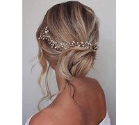 Prosy Bride Wedding Hair Vines Silver Bridal Crystal Headband Rhinestones Headpieces Hair Accessories for Women and Girls (Gold)