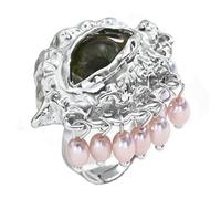 Prosy Devil's Eye Ring Crystal Tassel Pearl Rings Adjustable Finger Rings Jewelry for Women (Silver)