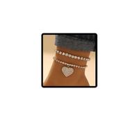 Prosy Double Layer Beach Crystal Anklets Heart Love Bling Ankle Bracelets Summer Foot Accessories Jewelry for Women and Girls (Silver)