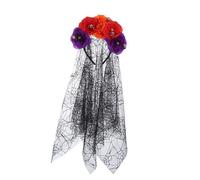 Prosy Halloween Rose Flower Headband Black Veil Horror Skull Costume Gothic Bride Veil Fancy Dress Headwear Accessories for Girls (Purple)